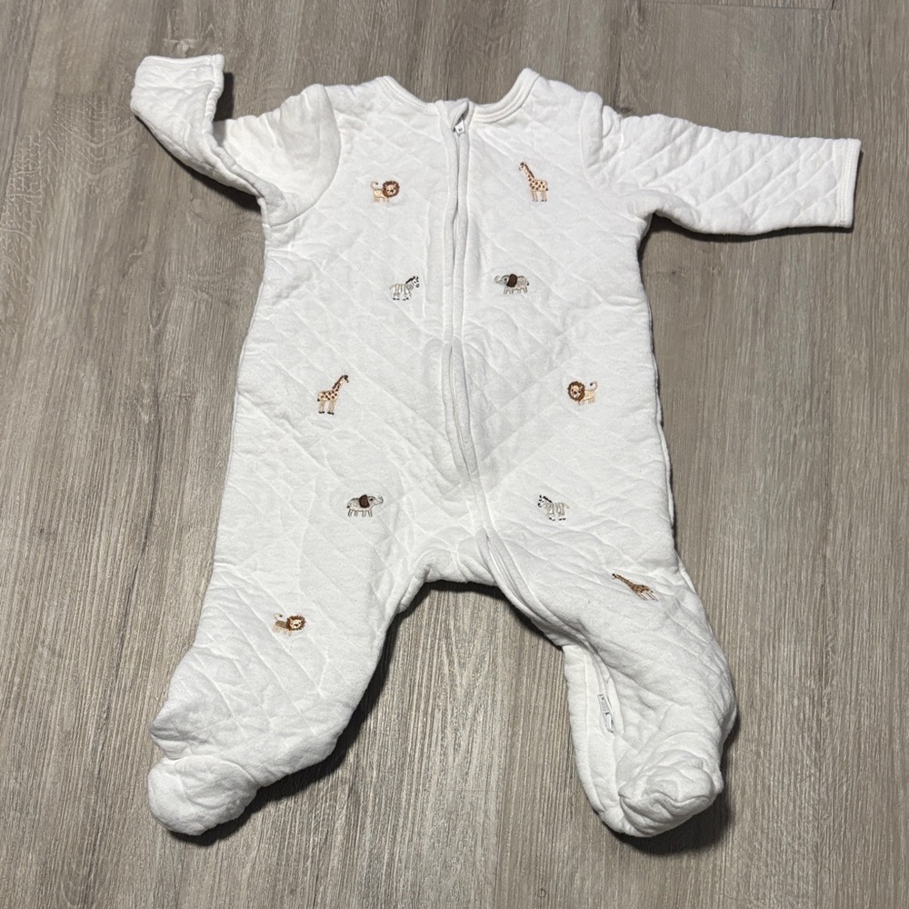 White Quilted Kids One Piece with Animal Embroidery‎